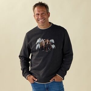 Cracker Barrel Bear Embroidered Gray Fleece Crewneck Sweatshirt Long Sleeve XL